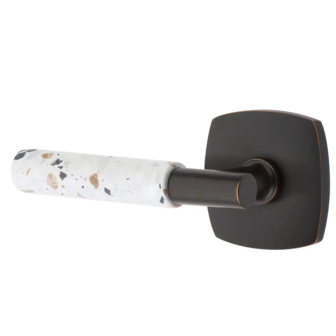 Emtek Light Terrazzo Lever with Urban Modern Rosette and T-Bar Stem by Emtek