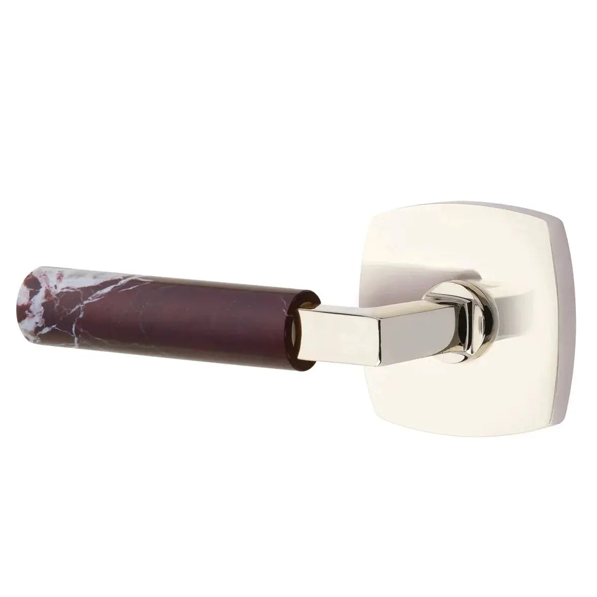 Emtek Rosso Levanto Marble Lever with Urban Modern Rosette and L-Square Stem by Emtek