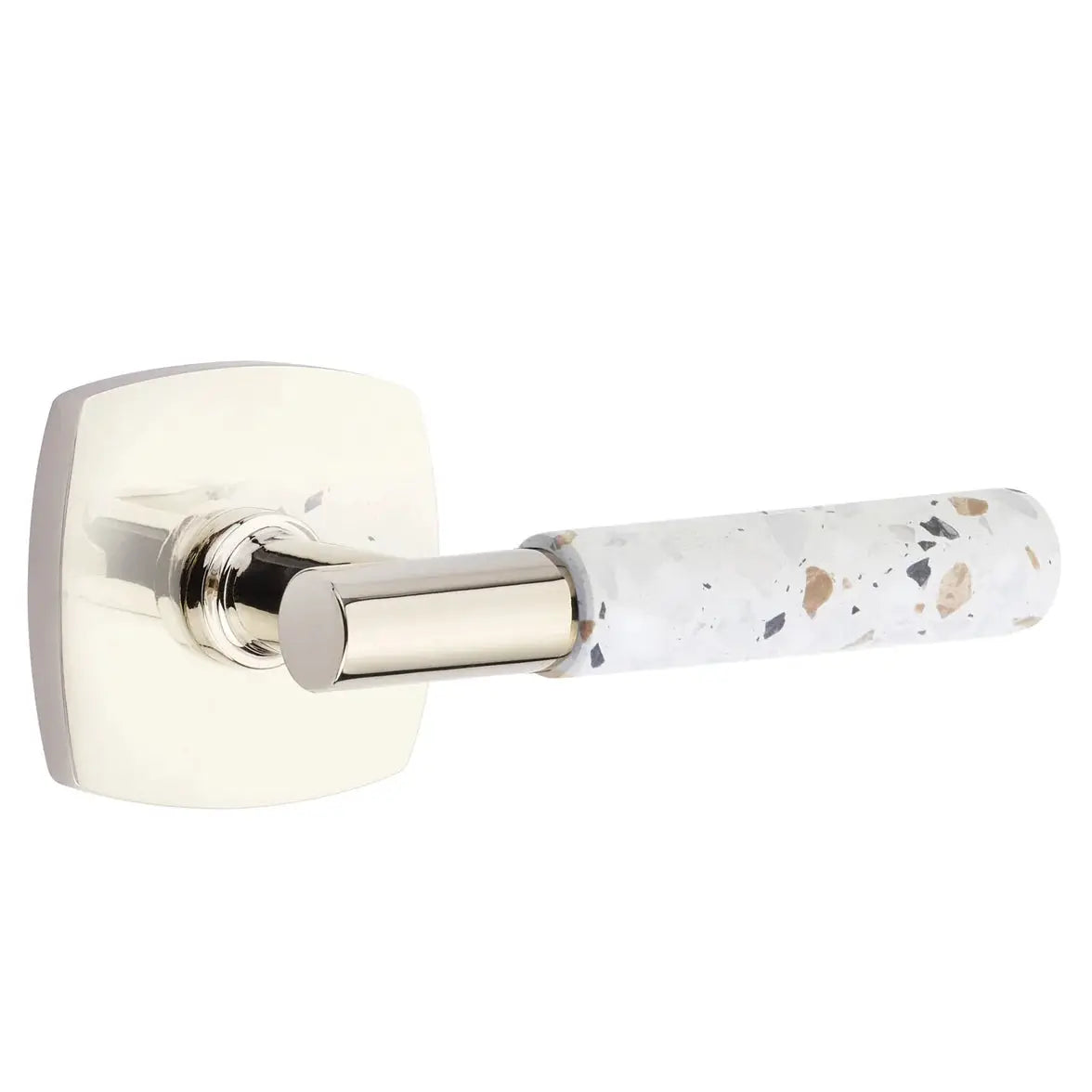 Emtek Light Terrazzo Lever with Urban Modern Rosette and T-Bar Stem by Emtek
