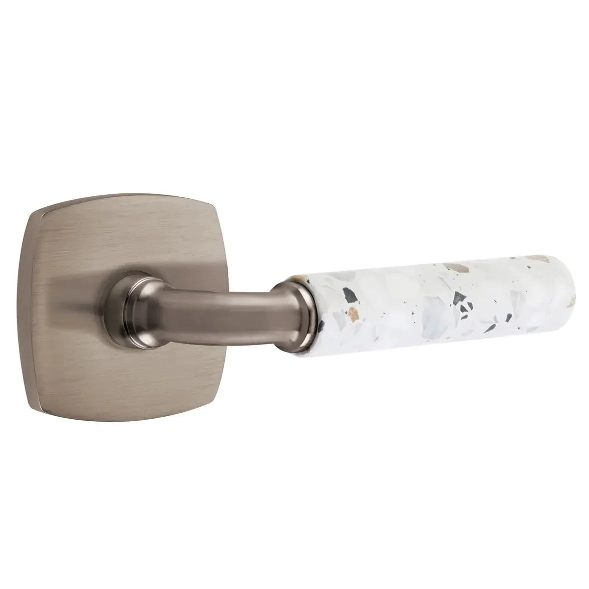 Emtek Light Terrazzo Lever with Urban Modern Rosette and R-Bar Stem by Emtek