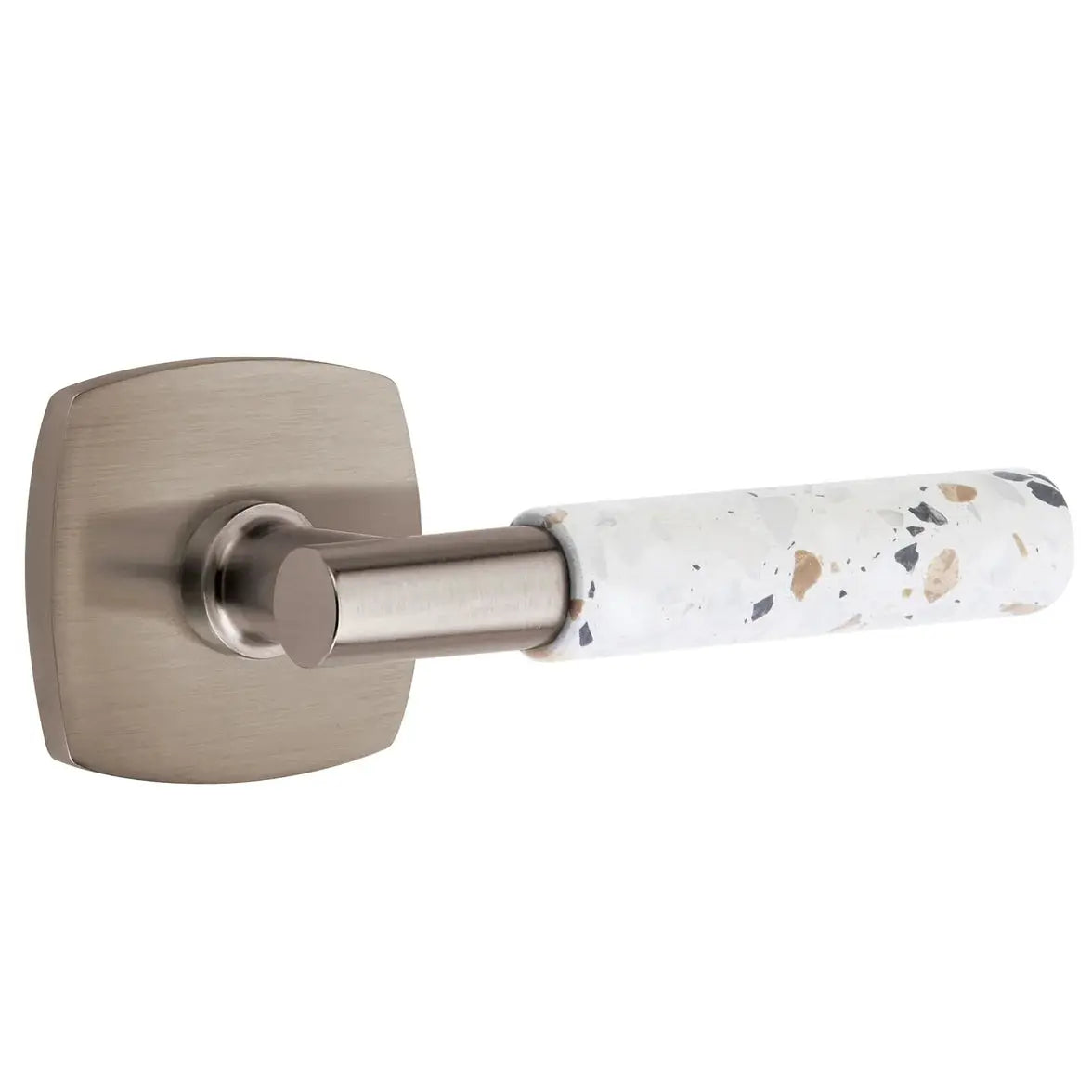 Emtek Light Terrazzo Lever with Urban Modern Rosette and T-Bar Stem by Emtek