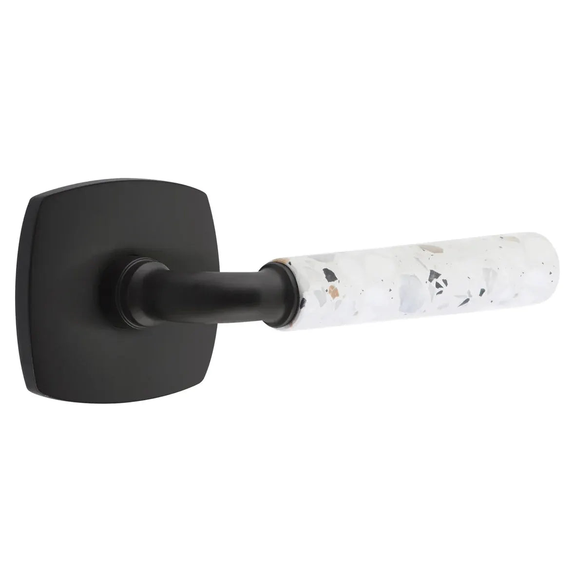 Emtek Light Terrazzo Lever with Urban Modern Rosette and R-Bar Stem by Emtek