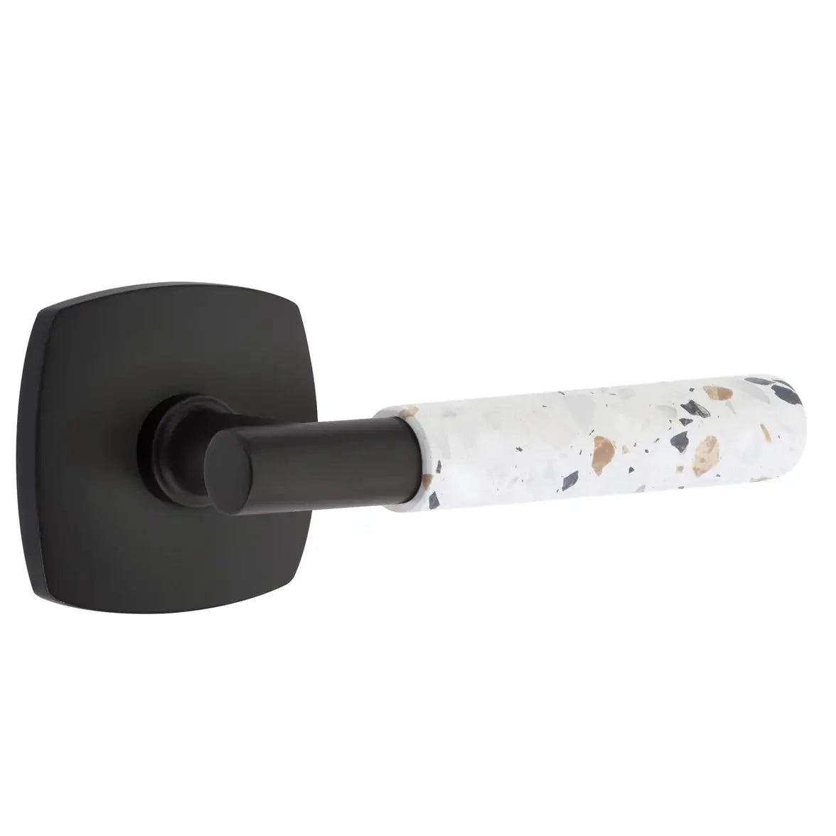 Emtek Light Terrazzo Lever with Urban Modern Rosette and T-Bar Stem by Emtek