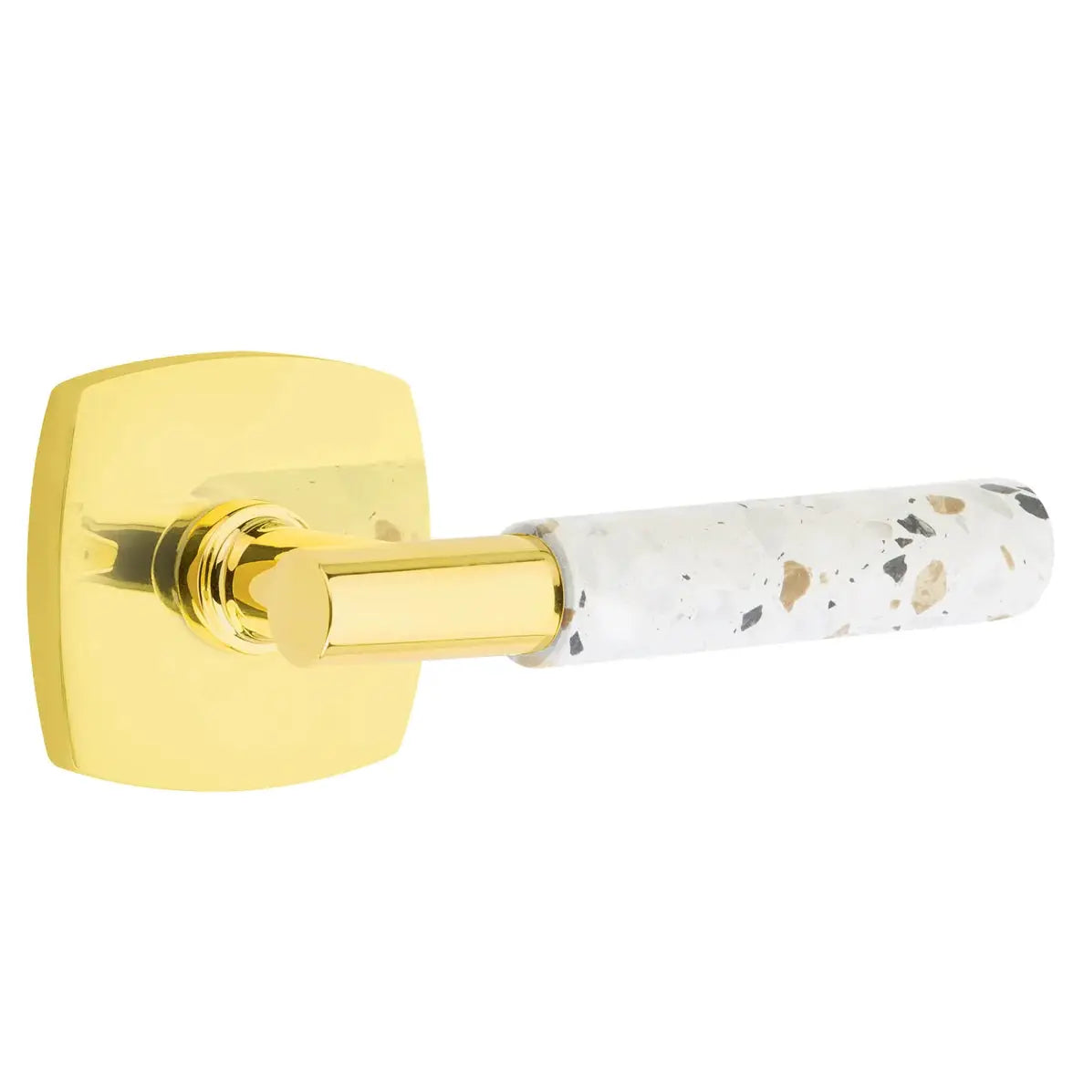 Emtek Light Terrazzo Lever with Urban Modern Rosette and T-Bar Stem by Emtek