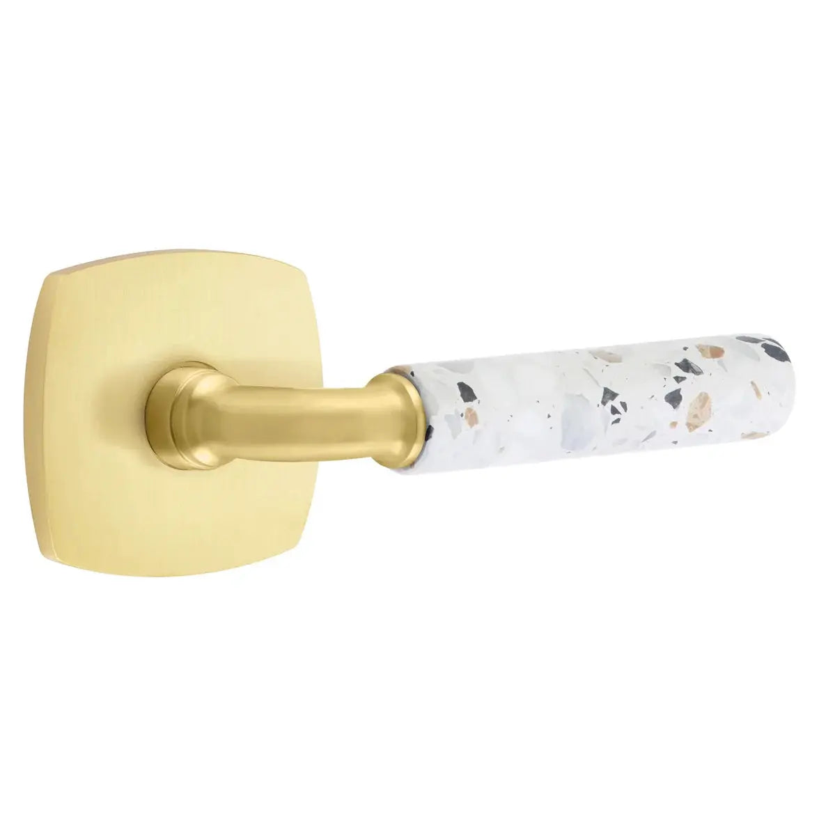 Emtek Light Terrazzo Lever with Urban Modern Rosette and R-Bar Stem by Emtek