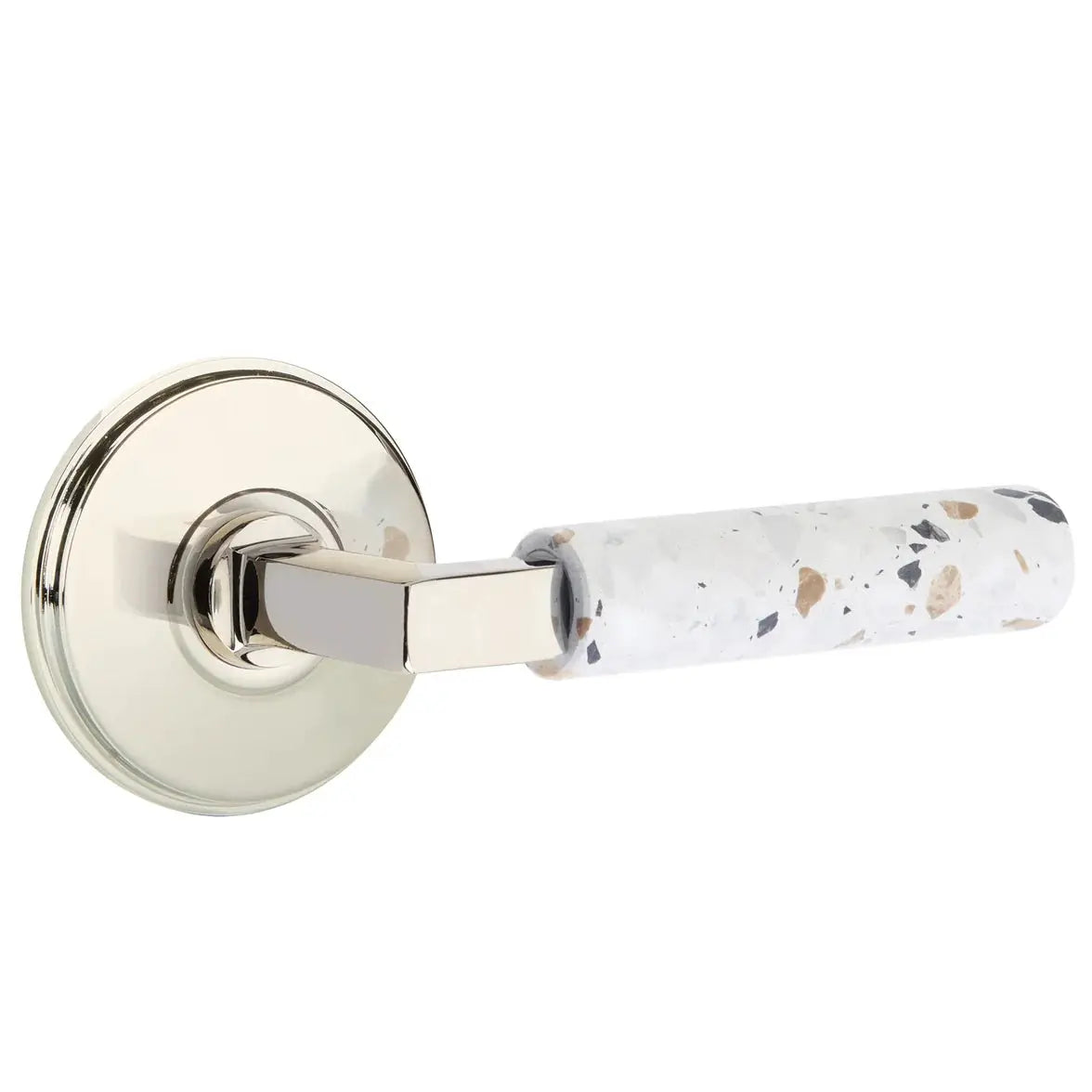 Emtek Light Terrazzo Lever with Watford Rosette and L-Square Stem by Emtek