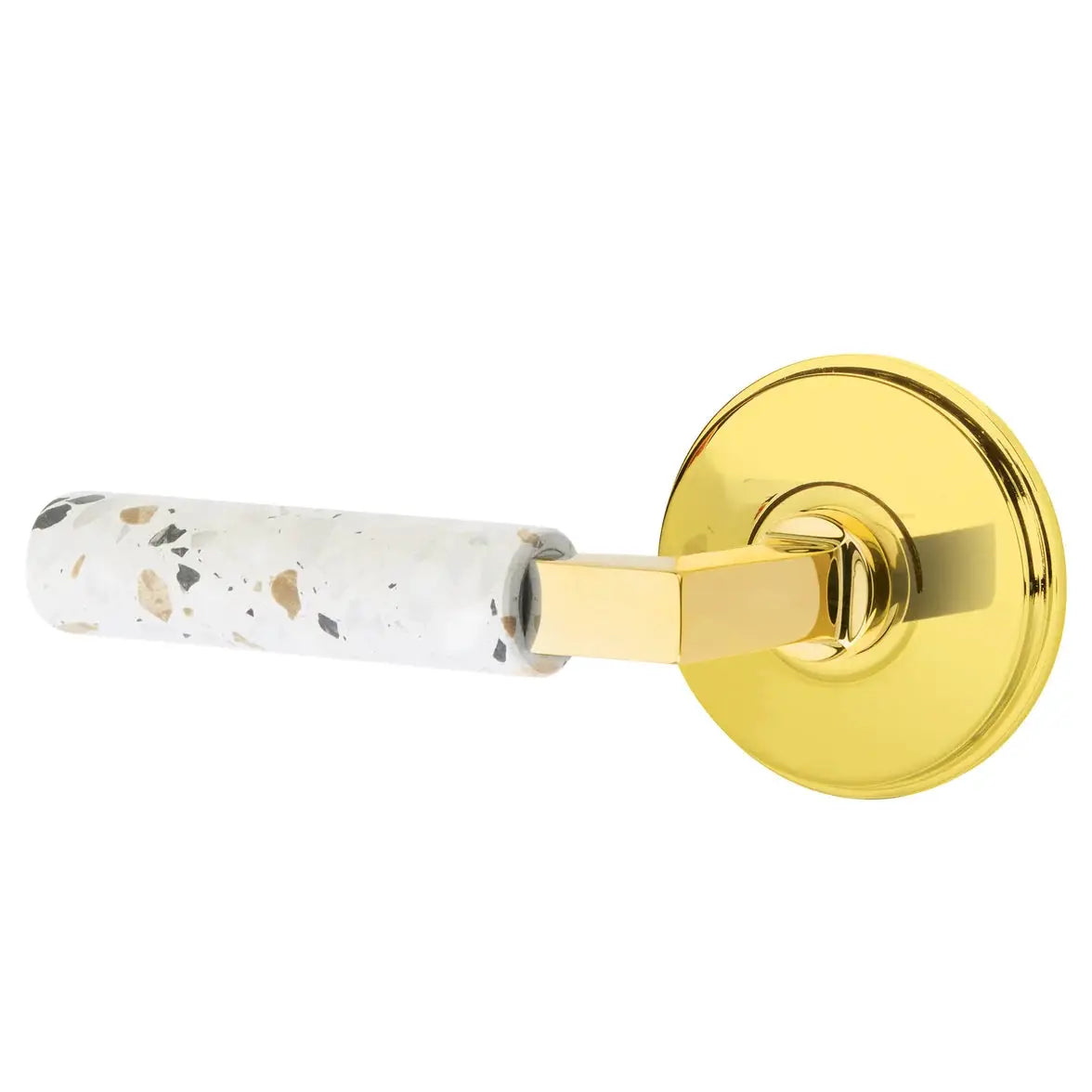 Emtek Light Terrazzo Lever with Watford Rosette and L-Square Stem by Emtek