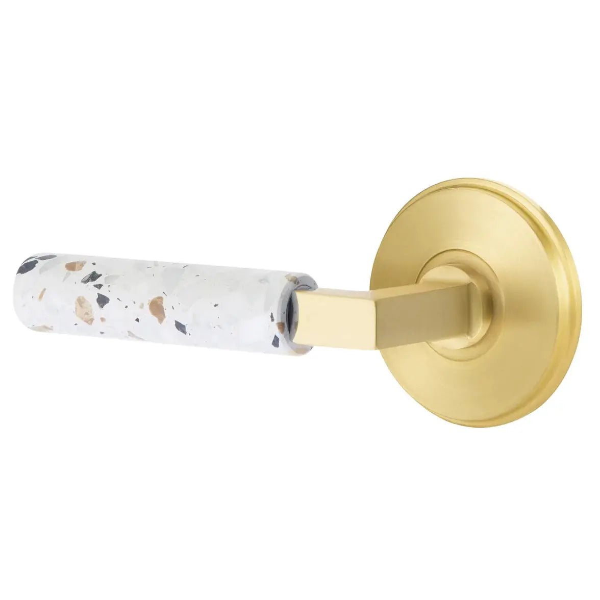 Emtek Light Terrazzo Lever with Watford Rosette and L-Square Stem by Emtek