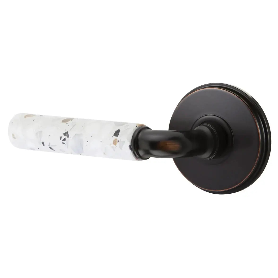 Emtek Light Terrazzo Lever with Watford Rosette and R-Bar Stem by Emtek