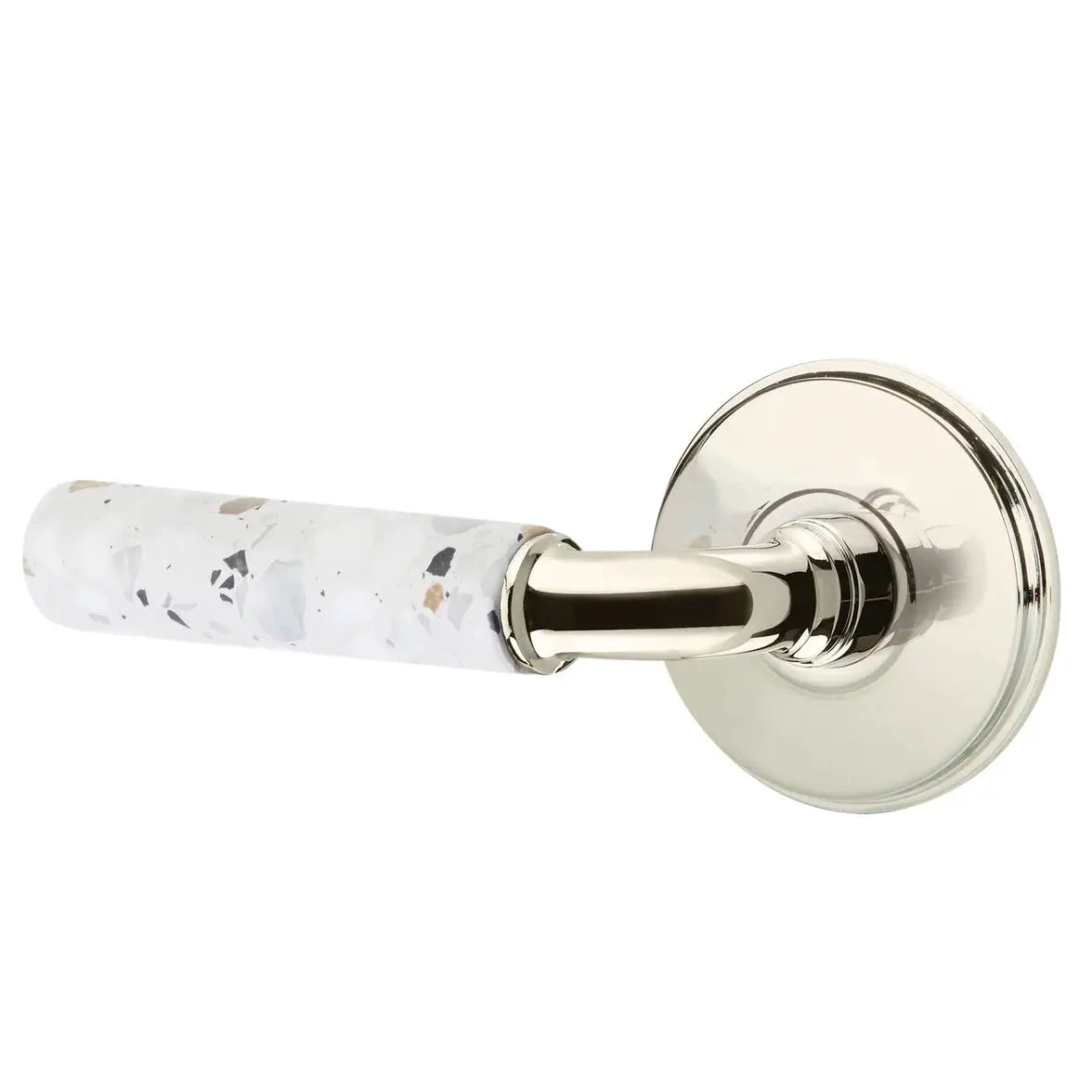 Emtek Light Terrazzo Lever with Watford Rosette and R-Bar Stem by Emtek