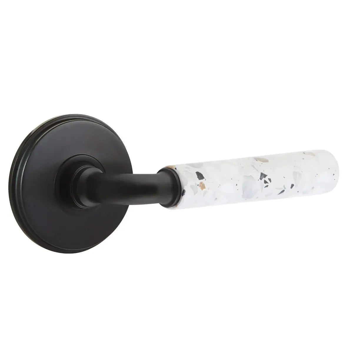 Emtek Light Terrazzo Lever with Watford Rosette and R-Bar Stem by Emtek