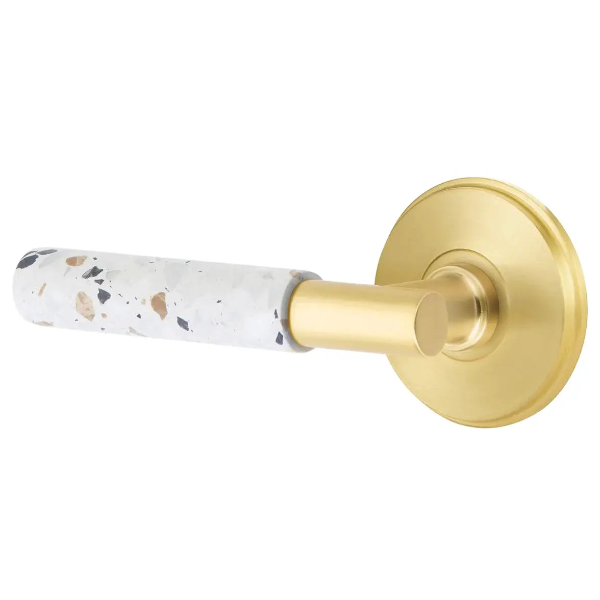 Emtek Light Terrazzo Lever with Watford Rosette and T-Bar Stem by Emtek