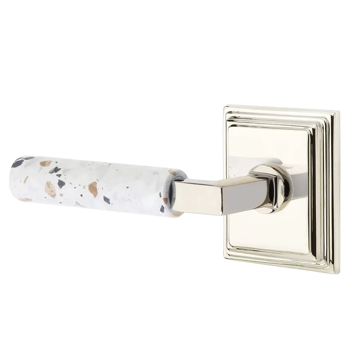 Emtek Light Terrazzo Lever with Wilshire Rosette and L-Square Stem by Emtek