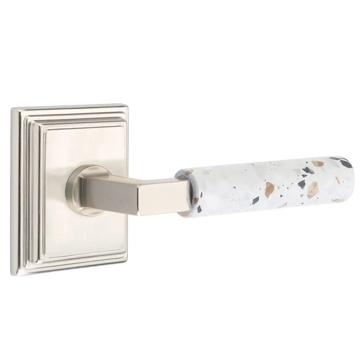 Emtek Light Terrazzo Lever with Wilshire Rosette and L-Square Stem by Emtek
