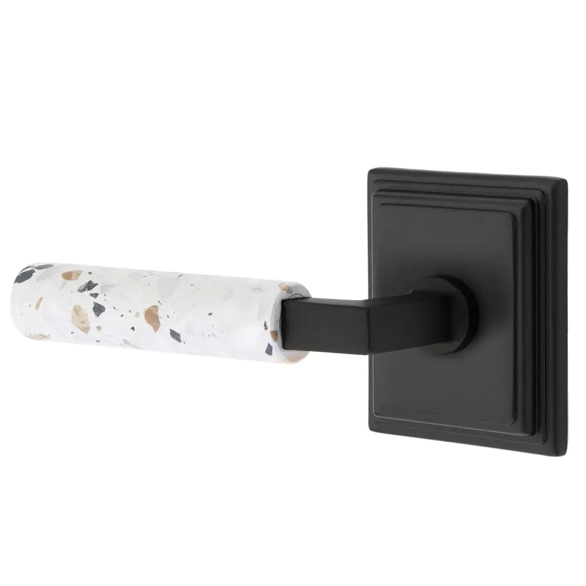 Emtek Light Terrazzo Lever with Wilshire Rosette and L-Square Stem by Emtek