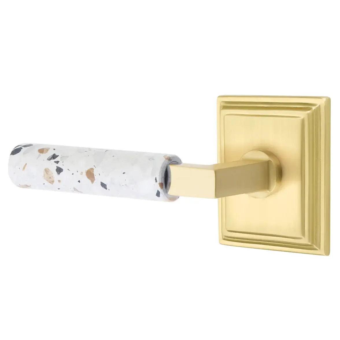 Emtek Light Terrazzo Lever with Wilshire Rosette and L-Square Stem by Emtek