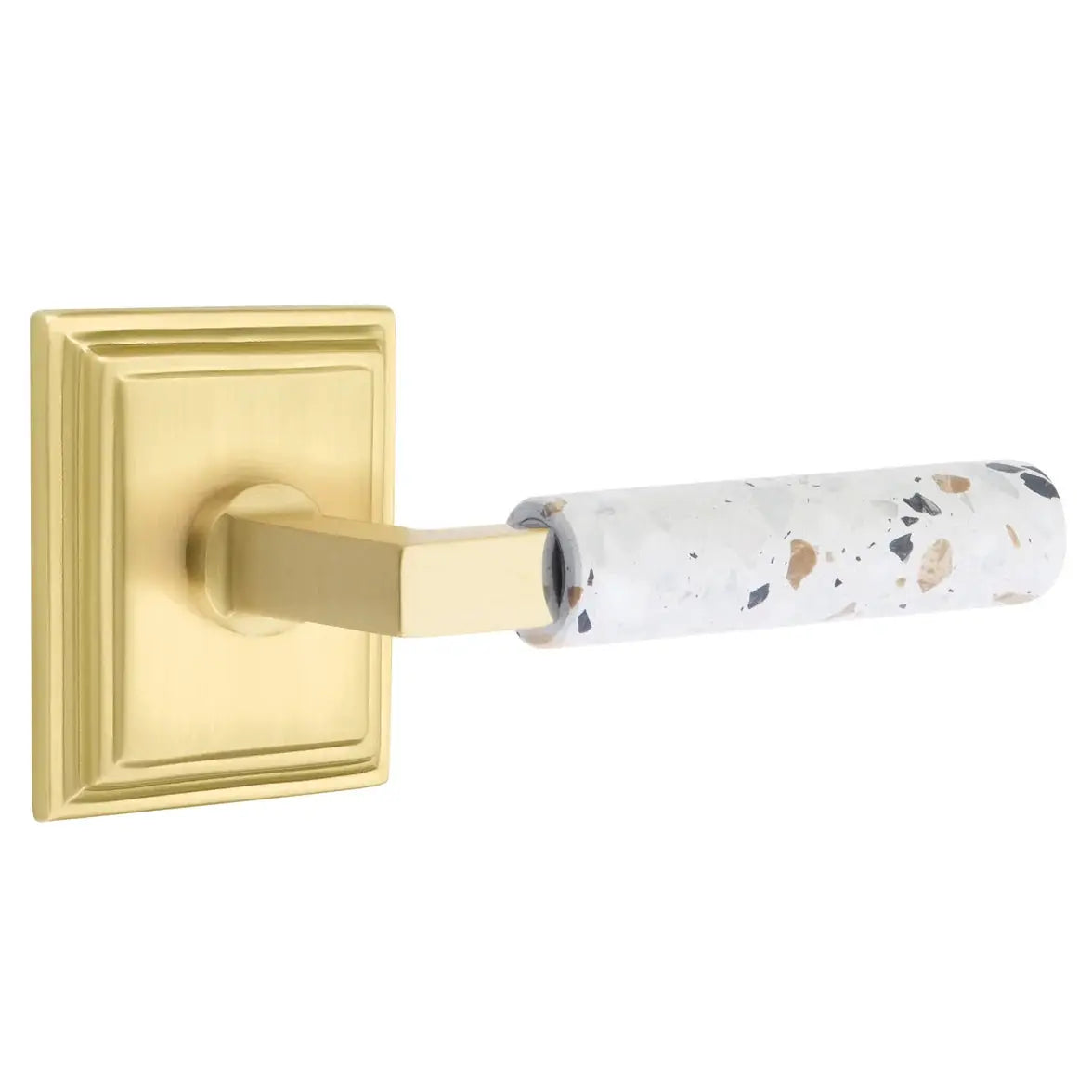 Emtek Light Terrazzo Lever with Wilshire Rosette and L-Square Stem by Emtek