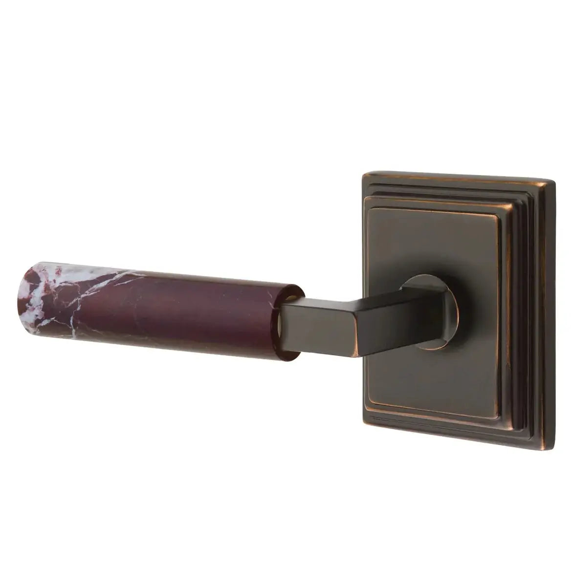 Emtek Rosso Levanto Marble Lever with Wilshire Rosette and L-Square Stem by Emtek