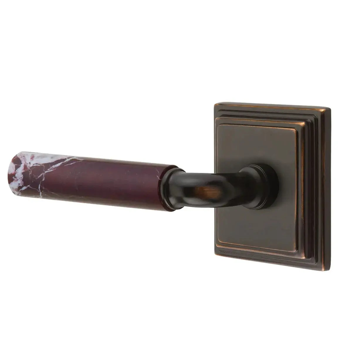 Emtek Rosso Levanto Marble Lever with Wilshire Rosette and R-Bar Stem by Emtek