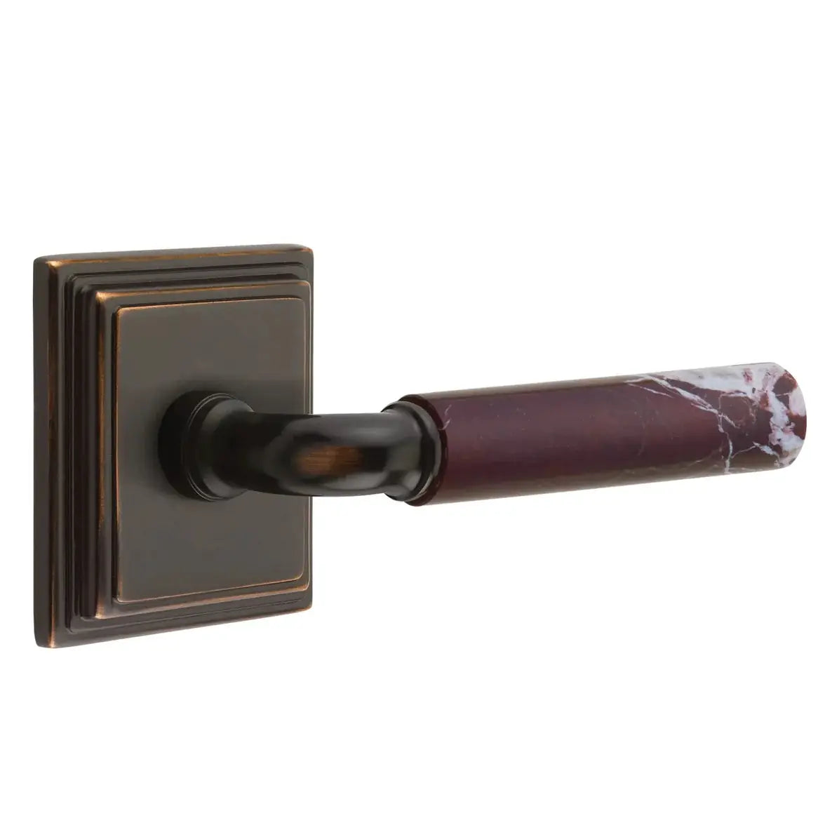 Emtek Rosso Levanto Marble Lever with Wilshire Rosette and R-Bar Stem by Emtek
