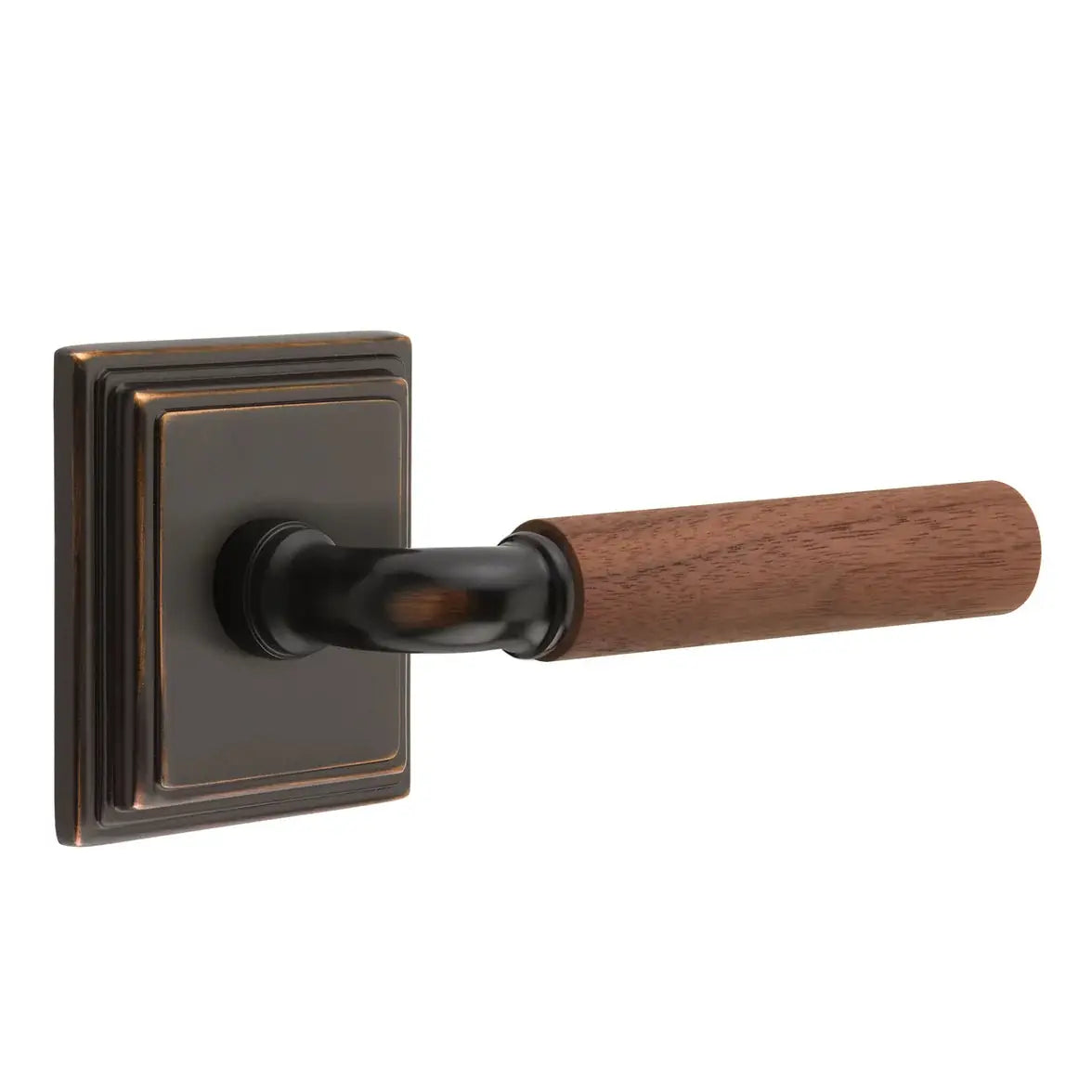 Emtek Walnut Lever with Wilshire Rosette and R-Bar Stem by Emtek