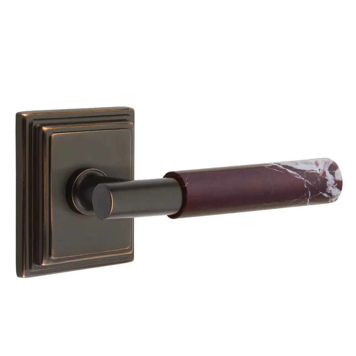 Emtek Rosso Levanto Marble Lever with Wilshire Rosette and T-Bar Stem by Emtek