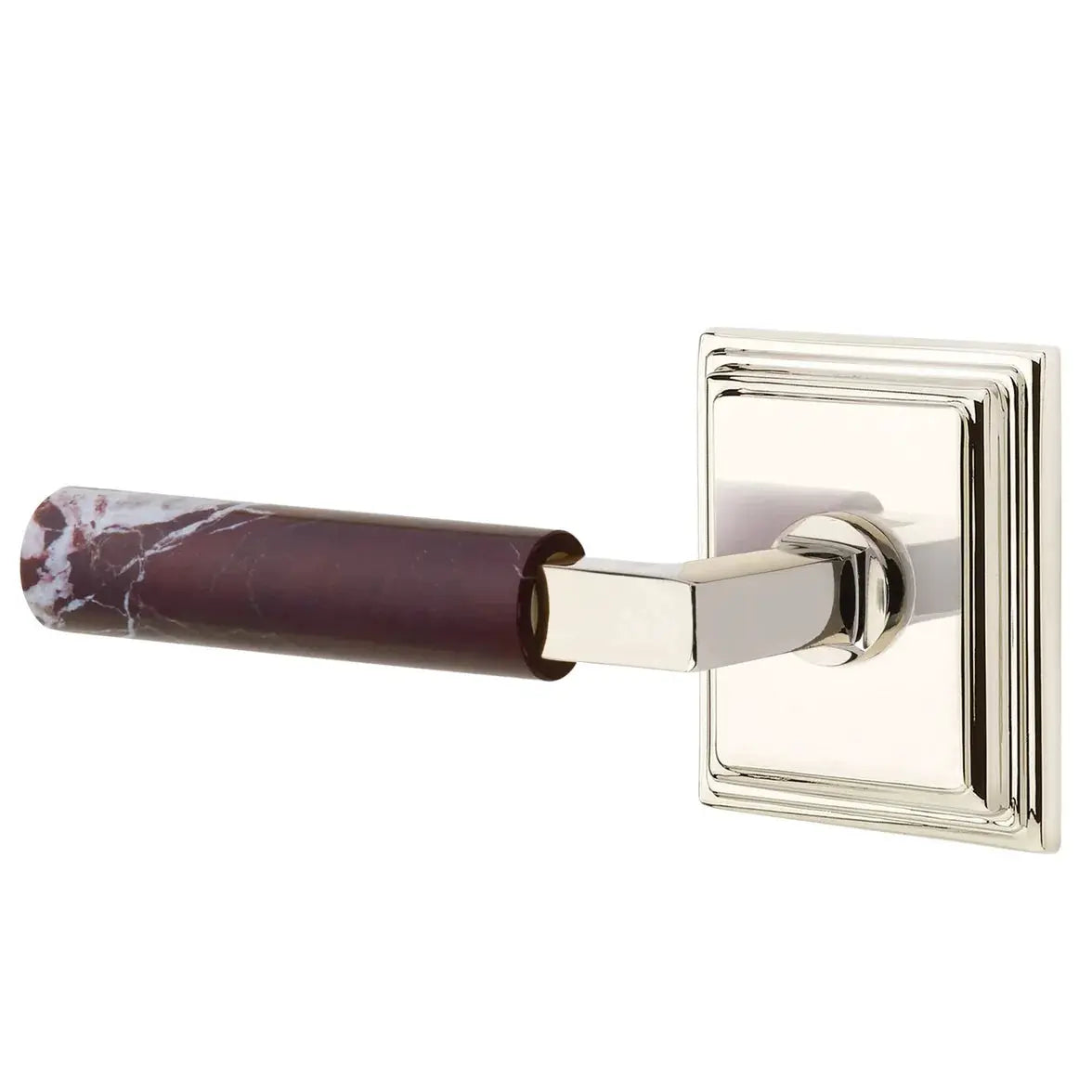 Emtek Rosso Levanto Marble Lever with Wilshire Rosette and L-Square Stem by Emtek