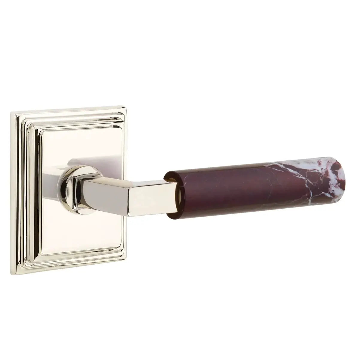 Emtek Rosso Levanto Marble Lever with Wilshire Rosette and L-Square Stem by Emtek