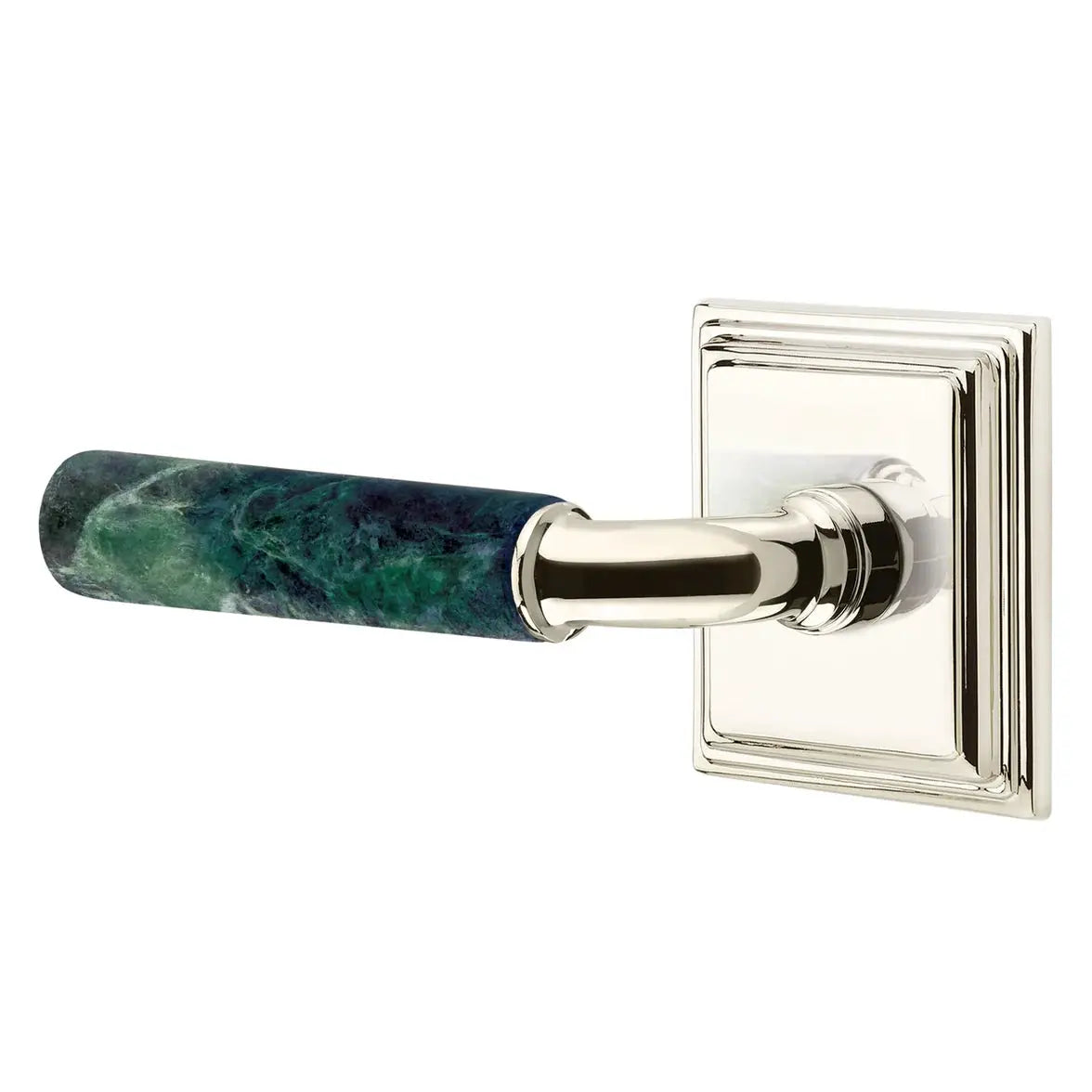 Emtek Green Marble Lever with Wilshire Rosette and R-Bar Stem by Emtek