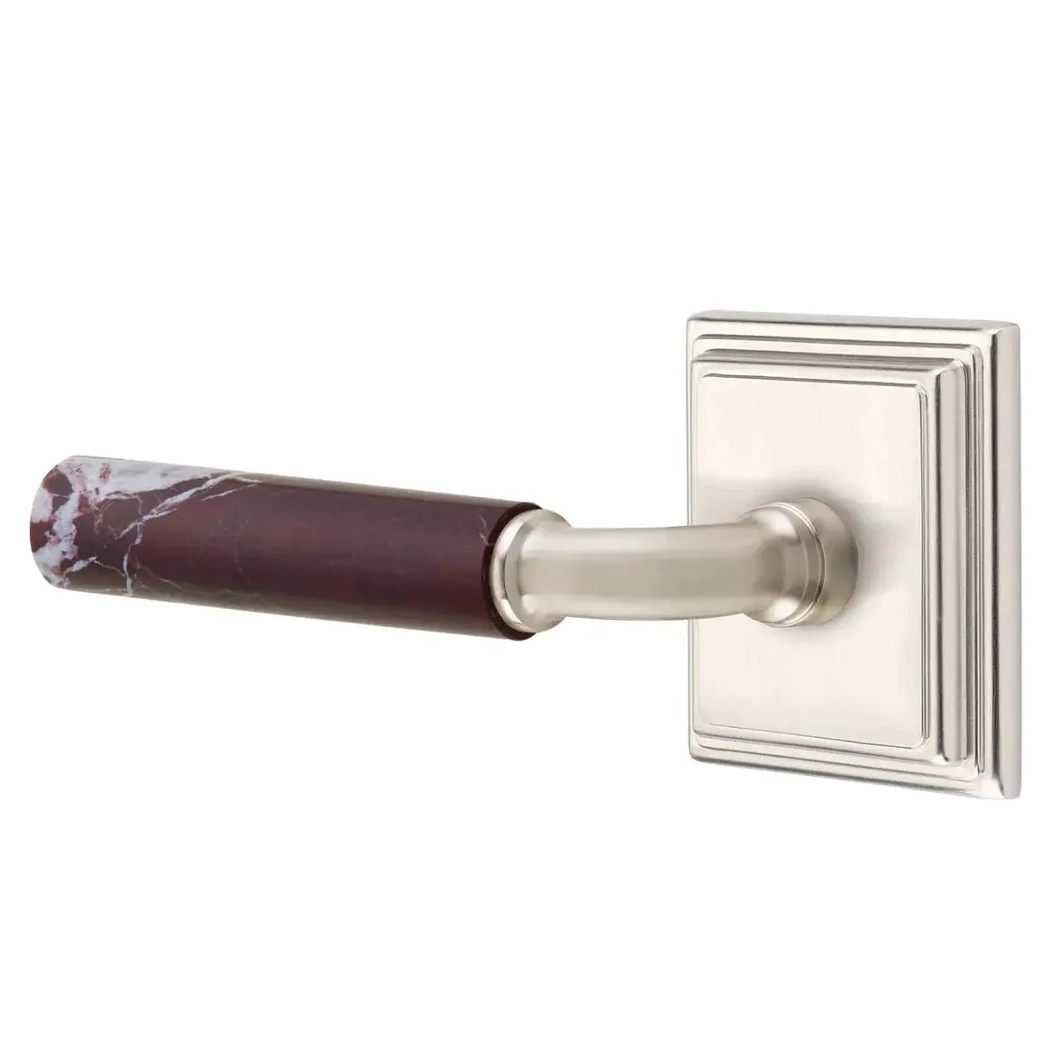 Emtek Rosso Levanto Marble Lever with Wilshire Rosette and R-Bar Stem by Emtek