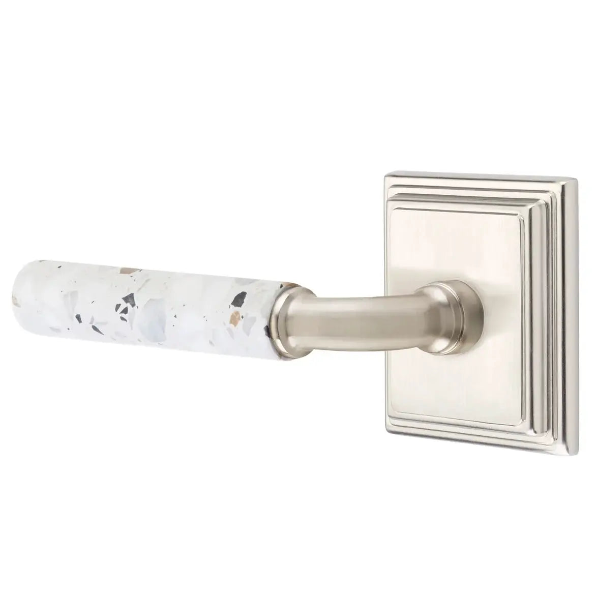 Emtek Light Terrazzo Lever with Wilshire Rosette and R-Bar Stem by Emtek