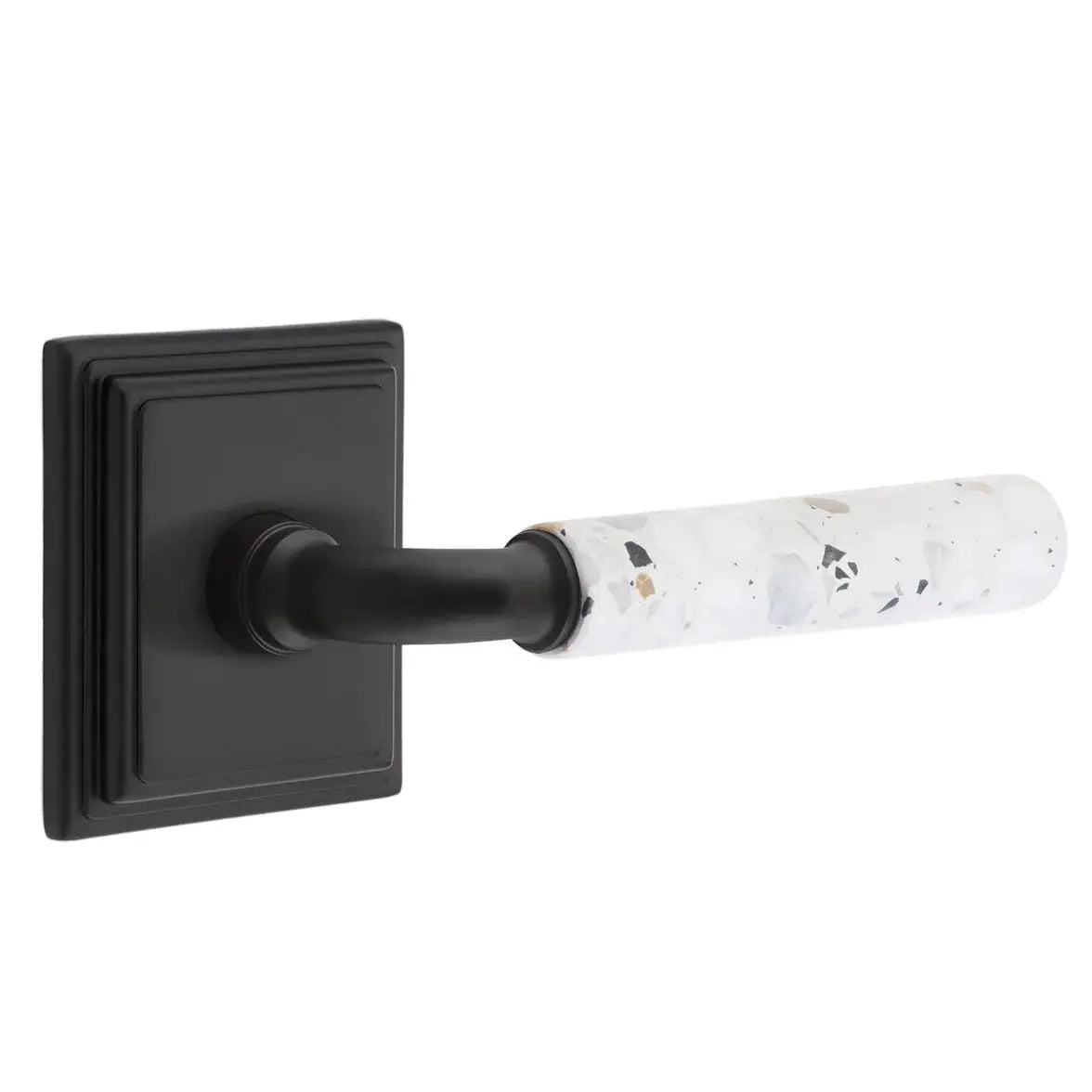 Emtek Light Terrazzo Lever with Wilshire Rosette and R-Bar Stem by Emtek