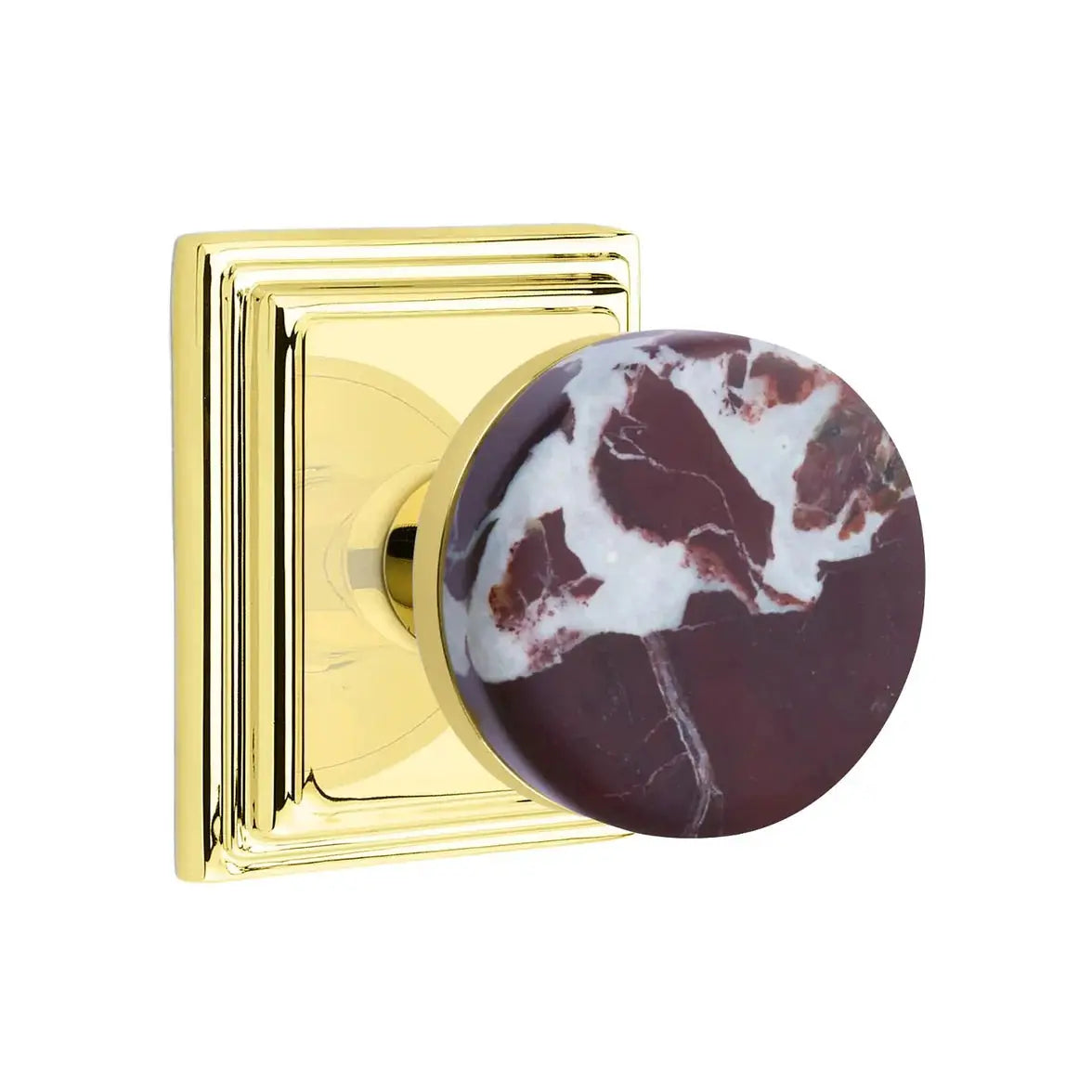 Emtek Rosso Levanto Marble Knob with Wilshire Rosette and Conical Stem by Emtek