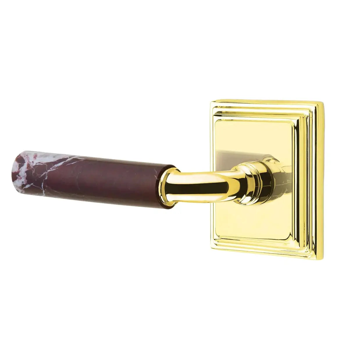 Emtek Rosso Levanto Marble Lever with Wilshire Rosette and R-Bar Stem by Emtek