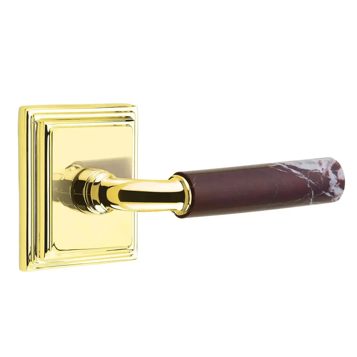 Emtek Rosso Levanto Marble Lever with Wilshire Rosette and R-Bar Stem by Emtek