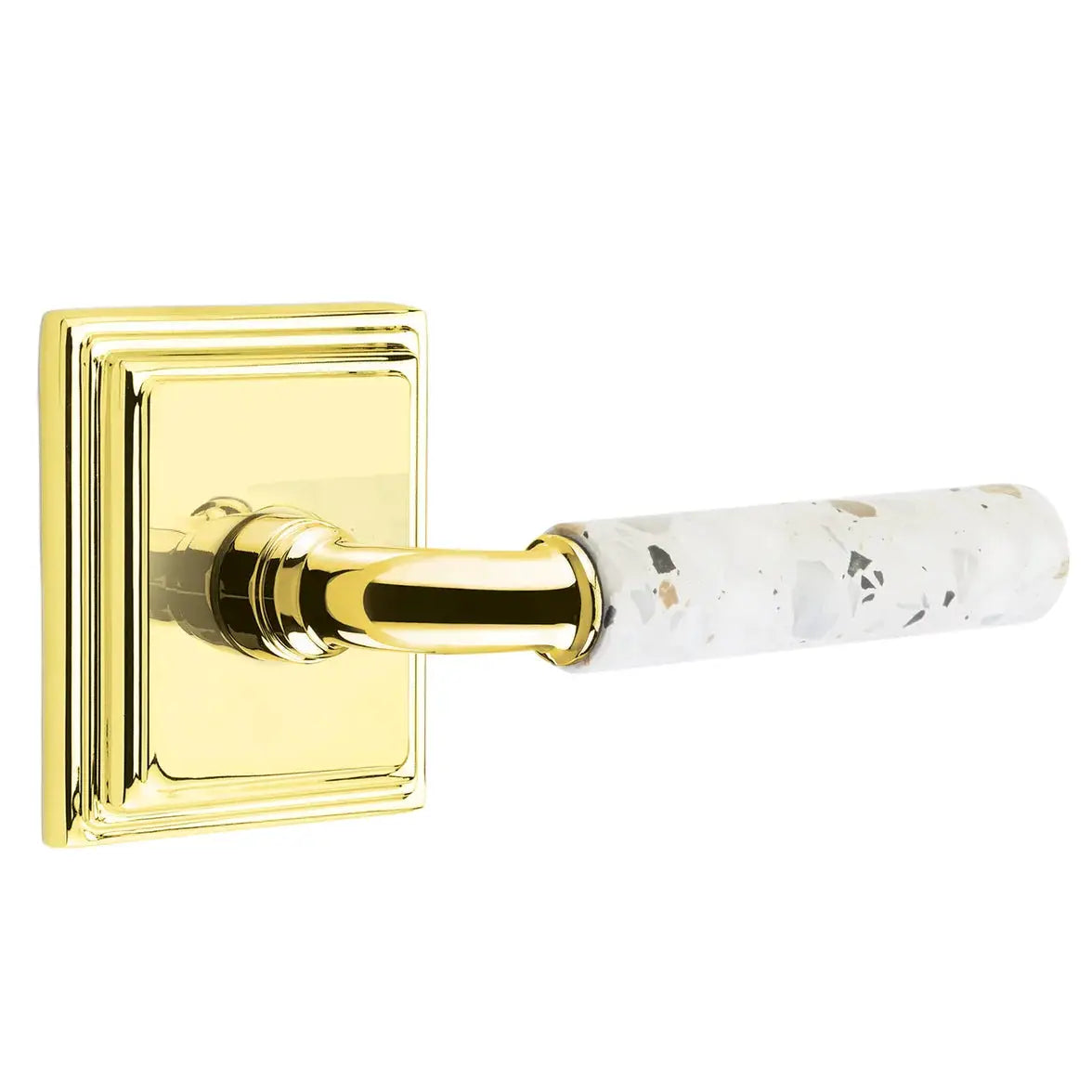 Emtek Light Terrazzo Lever with Wilshire Rosette and R-Bar Stem by Emtek