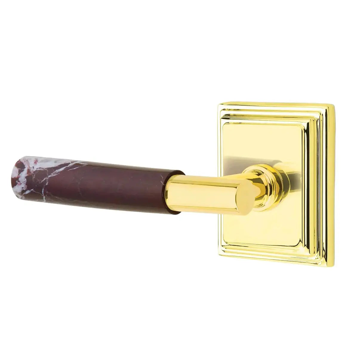 Emtek Rosso Levanto Marble Lever with Wilshire Rosette and T-Bar Stem by Emtek