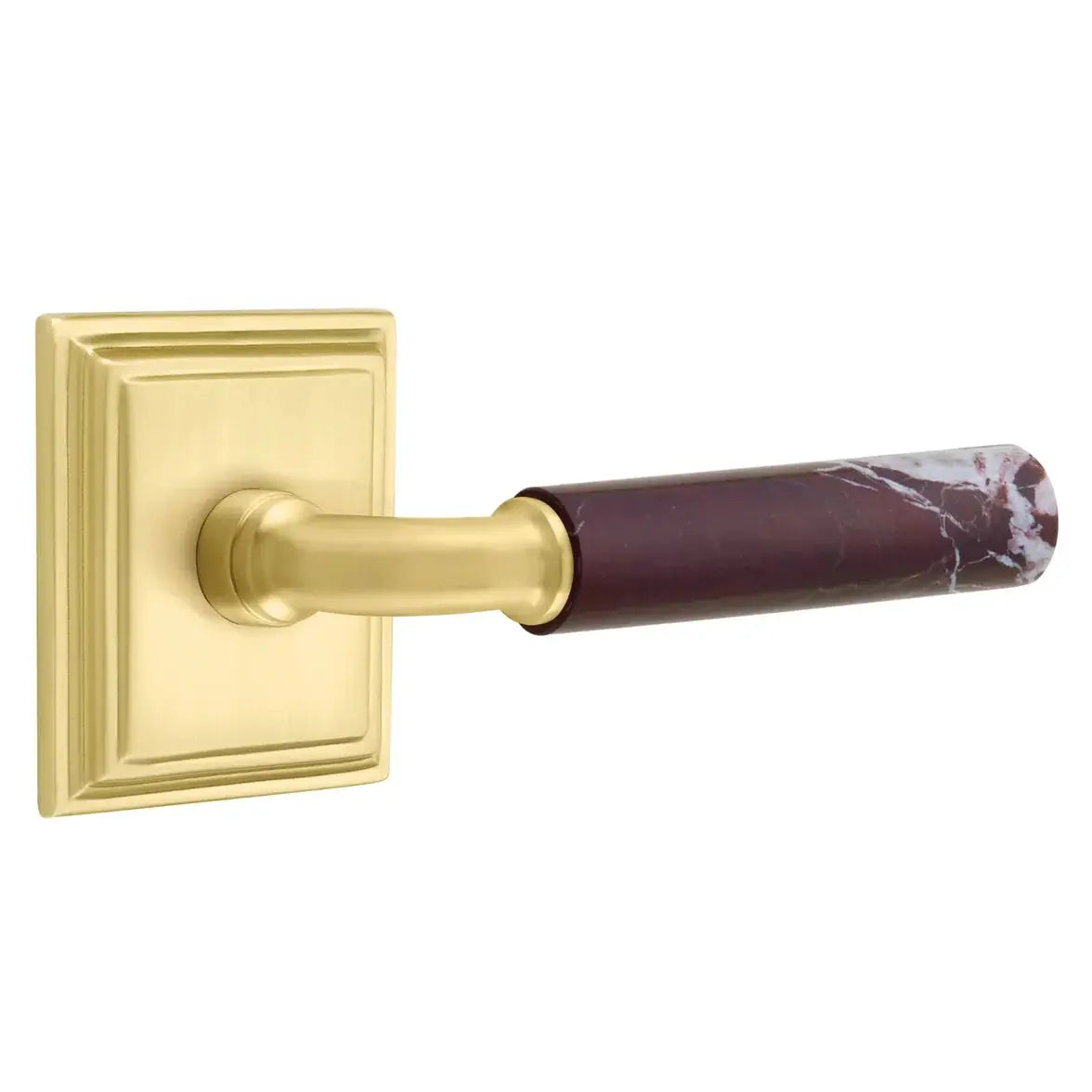 Emtek Rosso Levanto Marble Lever with Wilshire Rosette and R-Bar Stem by Emtek