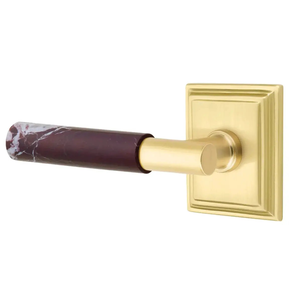 Emtek Rosso Levanto Marble Lever with Wilshire Rosette and T-Bar Stem by Emtek