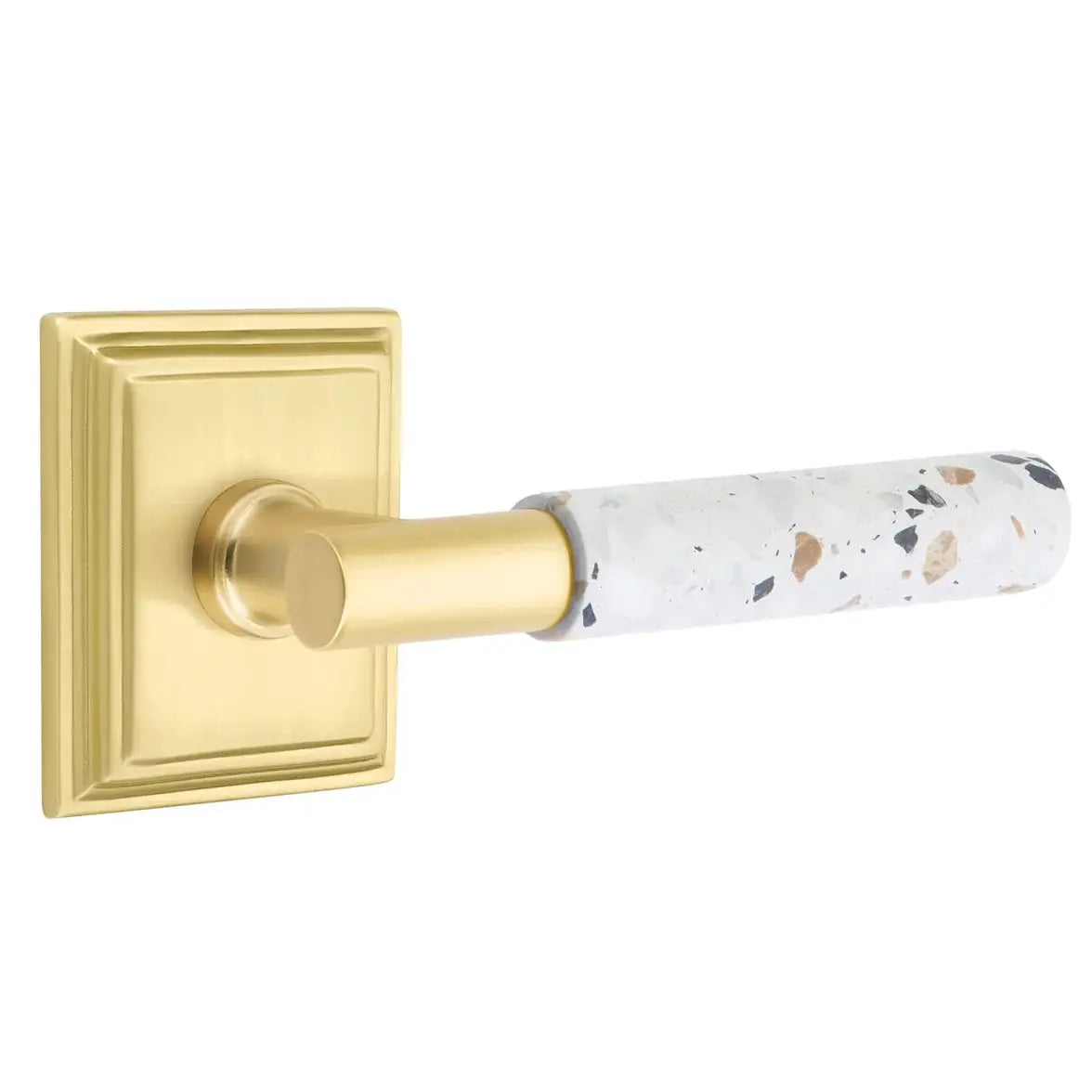 Emtek Light Terrazzo Lever with Wilshire Rosette and T-Bar Stem by Emtek