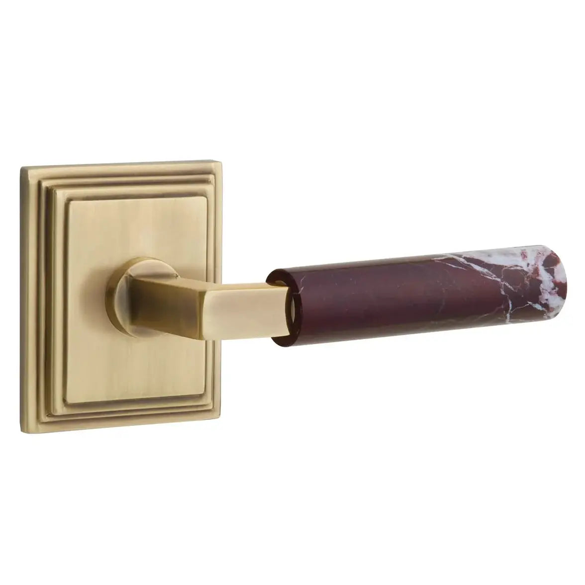 Emtek Rosso Levanto Marble Lever with Wilshire Rosette and L-Square Stem by Emtek