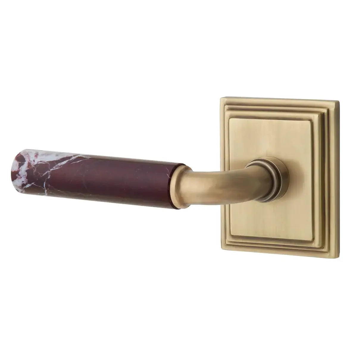 Emtek Rosso Levanto Marble Lever with Wilshire Rosette and R-Bar Stem by Emtek