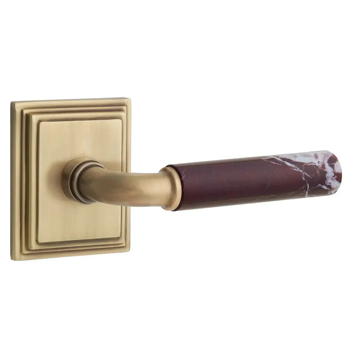 Emtek Rosso Levanto Marble Lever with Wilshire Rosette and R-Bar Stem by Emtek