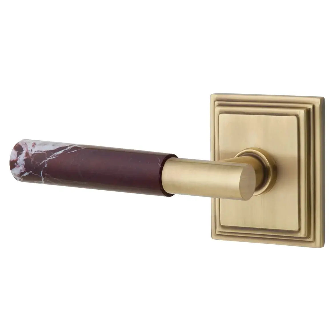Emtek Rosso Levanto Marble Lever with Wilshire Rosette and T-Bar Stem by Emtek