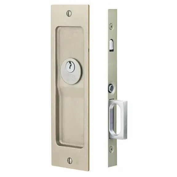 Emtek Sandcast Bronze Rustic Modern Rectangular Pocket Door Mortise Lock by Emtek