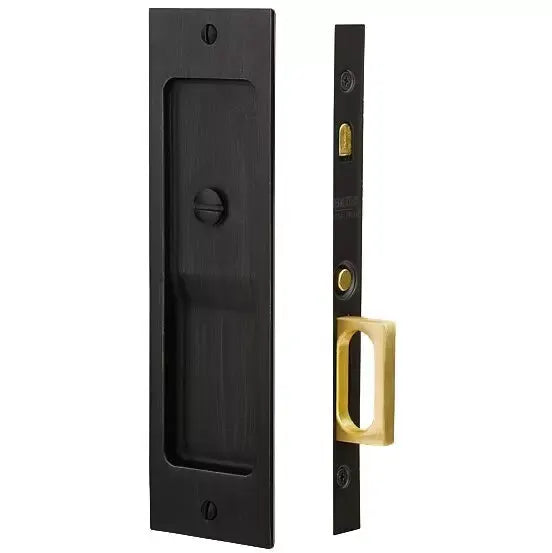 Emtek Sandcast Bronze Rustic Modern Rectangular Pocket Door Mortise Lock by Emtek
