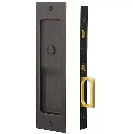 Emtek Sandcast Bronze Rustic Modern Rectangular Pocket Door Mortise Lock by Emtek