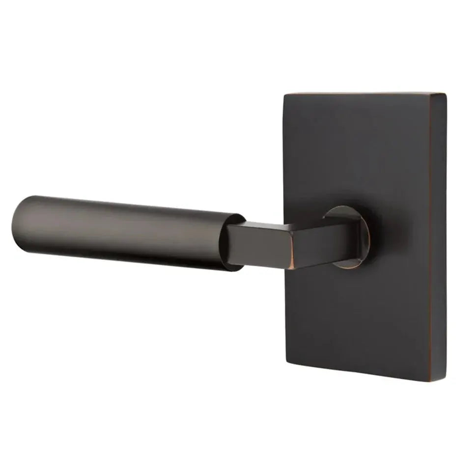 Emtek Smooth Lever with L-Square Stem and Modern Rectangular Rose by Emtek