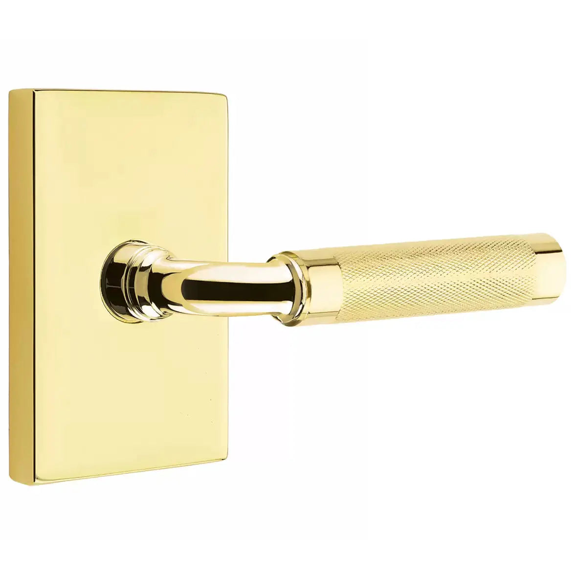 Emtek Knurled Lever with R-Bar Stem and Modern Rectangular Rose by Emtek