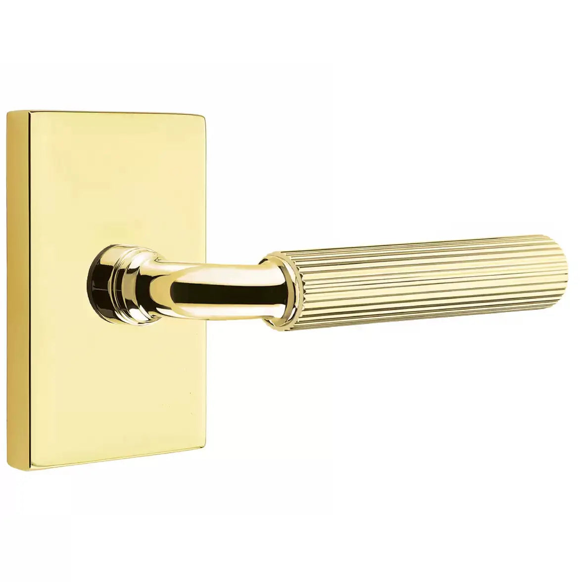 Emtek Straight Knurled Lever with R-Bar Stem and Modern Rectangular Rose by Emtek